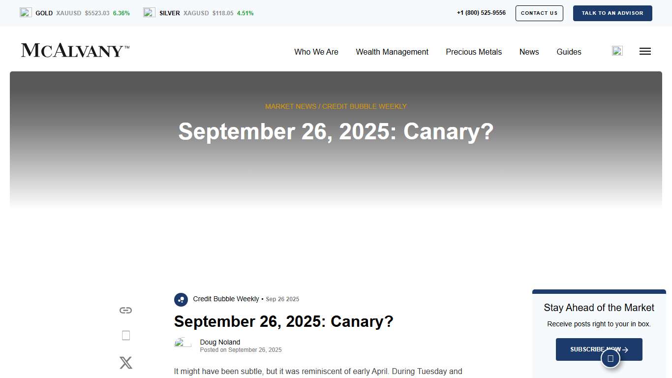September 26, 2025: Canary? - McAlvany Financial Group